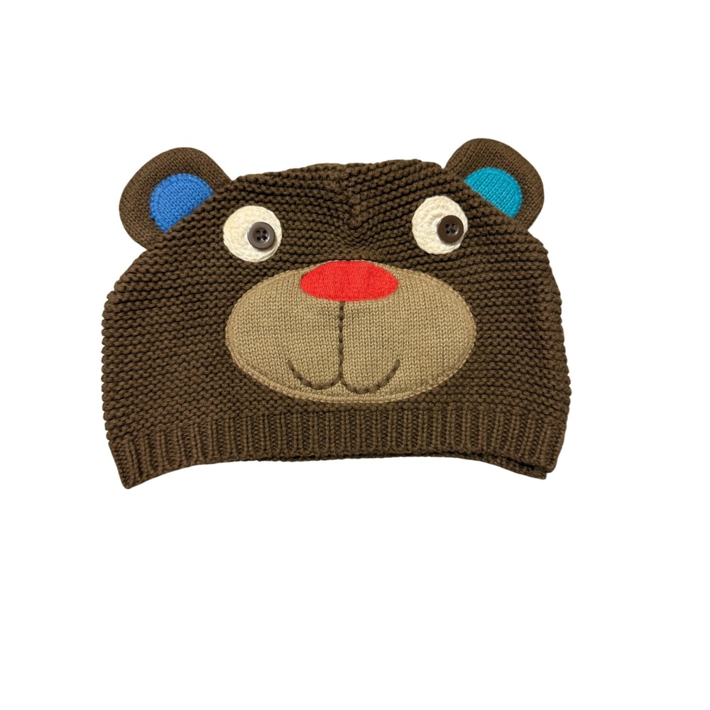 Babies R Us Organic Brown Bear Knit Beanie Hat Infant 9M Cotton Animal